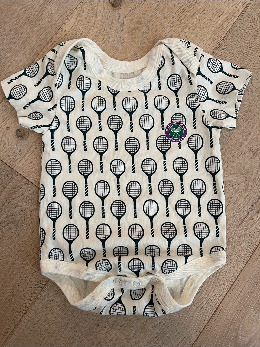 WIMBLEDON all-over tennis racket icon cotton baby grow NWOT